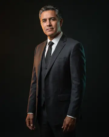 Rafael Ocampo, managing trial partner, photographed against a near-black backdrop