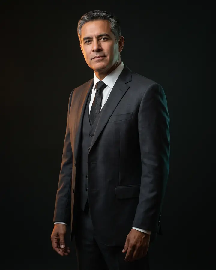 Rafael Ocampo, managing trial partner, photographed against a near-black backdrop